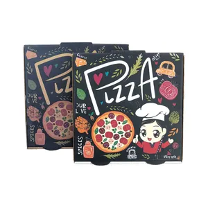 Gıda sınıfı flüt oluklu özel baskılı boyutu Caja Para Pizza tasarım karton siyah dilim karton fiyat oluklu Pizza kutusu