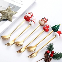 Cadeaux de Noël 2025 Ensemble de couverts Nouveau design Noël Ensemble de cuillères et de fourchettes mignonnes en acier inoxydable Cuillère à café dorée pour cadeau
