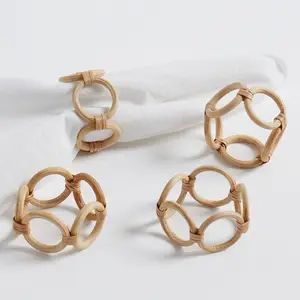 Ensemble de 4 anneaux porte-serviettes en rotin pour décoration de table de style minimaliste et accessoires de mariage en gros