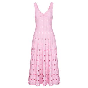 Nuovo <span class=keywords><strong>Abito</strong></span> Midi <span class=keywords><strong>in</strong></span> <span class=keywords><strong>Maglia</strong></span> alla Moda per Donna: Senza Maniche, Traforato, Scollo a V, Orlo <span class=keywords><strong>Svasato</strong></span> a Trapezio, Vestito Estivo da Spiaggia per Vacanze - Product Image 2