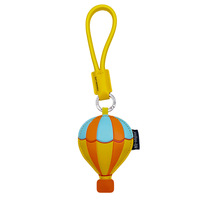 Porte-clés et breloque de sac en PU rayé motif montgolfière, avec mini miroir, porte-carte d'identité et étiquette de bagage de voyage pour sac à dos, idéal comme cadeau