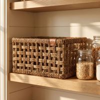 Panier de rangement rectangulaire en jonc de mer naturel tressé à la main, organisateur à dessus ouvert pour placard, étagère, maison, chambre