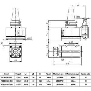 Têtes d'angle pour machines-outils AG90 BT40 HSK63 ER25/32/40 – Tête de fraisage à angle droit pour tête d'angle à 90 degrés (Sortie simple) - Product Image 2