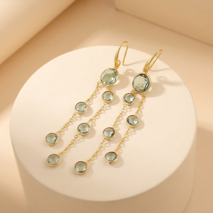 Green Amethyst Quartz Dangle <b>Earrings</b> 18k Gold Plated Bezel Set Round Cut Multi Gemstone Brass <b>Earring</b> for Women Fashion Jewelry - Product Image 3