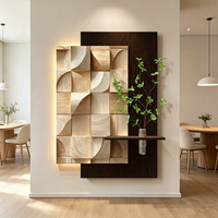 Lukisan Dinding Mewah Motif Mosaik Kayu Efek 3D Kreatif dengan Lampu LED dan Tempat Vas, Dekorasi Rumah, Kantor, Hotel