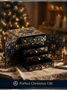 Custom Navy Blue 24 Days Advent <b>Calendar</b> Box with Drawers Gold Foil Rigid Cardboard Christmas Blind Box Mystery Packaging Gift - Product Image 3