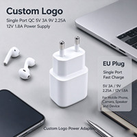 Logo Kustom Single Port QC 5V 3A 9V 2.25A 12V 1.8A EU Plug Power Supply untuk Ponsel Kamera Speaker Perangkat Pengisi Daya Telepon