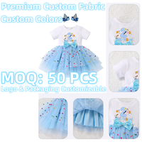 Vestido de Tul Transpirable de Manga Corta para Niñas, Tutú Personalizado para Cumpleaños de Bebés de 1 a 3 Años con Pinzas para el Cabello, Estampado de Dibujos Animados ODM, MOQ 50PCS