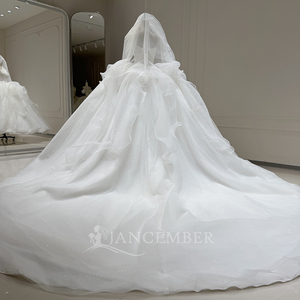 Xx89 Ivory Strapless 3D Ruffle Tulle Ball Gown <b>Wedding</b> Dress Lace Applique Long Train Bridal Gown Jancember - Product Image 4