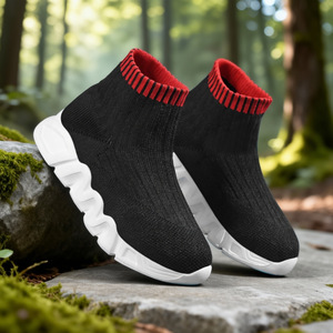 Chaussures de sport en maille extensible à la mode, coupe haute, à enfiler, avec empeigne en tricot élastique, semelle épaisse antidérapante, confortables, pour la marche décontractée - Product Image 3