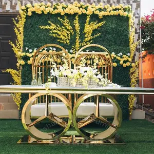 Tavolo di lusso per sposi e sposi in acciaio inossidabile con piano in vetro bianco