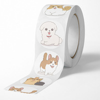 Autocollants de dessins animés sur le thème des chiots, étiquettes pour boîte-cadeau d'anniversaire, adhésifs, écologiques, en papier enduit de colle à base d'eau, emballage circulaire