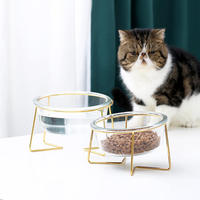 Bol et distributeur de nourriture arrondis en verre pour chats et chiens avec support, non automatique, écologique, pour usage intérieur