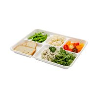 Bandeja de Almuerzo de Bagazo de 5 Compartimentos Libre de PFAS, 260x210mm, Bandejas Desechables Compostables BPI para Preparación de Comidas en Comedores Escolares