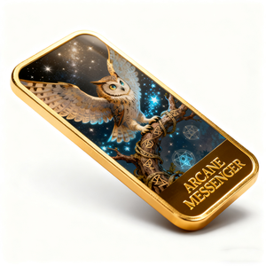 <span class=keywords><strong>Lingote</strong></span> de Metal de Recuerdo con Grabado Promocional, Impresión UV, Tema Búho Mágico, Borde Pulido y Baño de <span class=keywords><strong>Oro</strong></span> para Regalos de Festivales - Product Image 3