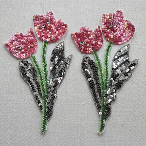 ZSY Nouveauté Applique florale 3D faite main DIY, motifs personnalisés à coudre, en tissu, avec sequins, strass et cristaux en vrac - Product Image 3