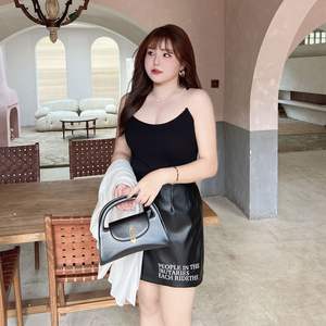 รันฉี เอไลน์กระโปรงหนัง PU เอวสูงสีดำขนาดบวกฤดูใบไม้ร่วงฤดูหนาวสั้นกระโปรงผู้หญิงกระชับรูปร่าง N7792 - Product Image 3