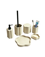 Ensemble d'accessoires de salle de bain 6 pièces à motif floral : Distributeur de savon, Porte-brosse WC, Gobelet, Pot à cotons-tiges, Plateau et Porte-savon