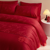 Parure de lit de mariage de luxe jacquard rouge haut de gamme 4 pièces, comprenant une housse de couette et un drap-housse, pour chambre nuptiale, jeune couple
