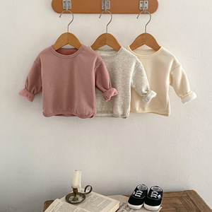 Kaus lengan panjang anak-anak, T-shirt Bottoming leher bulat musim dingin musim gugur, atasan beludru tebal - Product Image 6