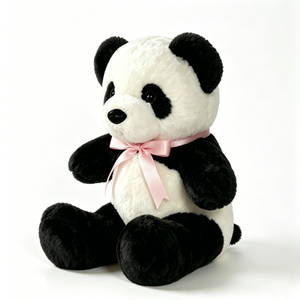 Peluche panda personnalisée avec nœud rose, adorable peluche panda avec ruban, peluche panda classique avec accent rose, panda simple. - Product Image 5