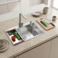 Évier de cuisine moderne de luxe écologique à cuve unique en acier inoxydable 304, installation sous plan, garantie 3 ans