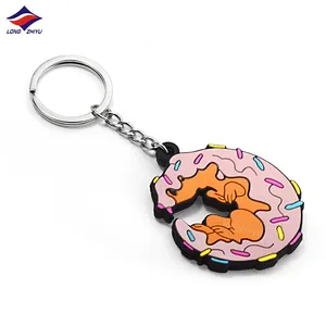 Longzhiyu 15 년 제조 업체 사용자 정의 도넛 키 체인 귀여운 핑크 식품 PVC 열쇠 고리 부드러운 고무 열쇠 고리 공장 도매