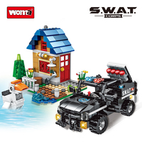 WOMA TOYS 2023 Briques éducatives DIY Modèle 3D Ville Police Chasse illégale SWAT Voiture en plastique Petit bloc de construction Jouet DIY Set