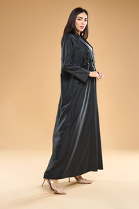 LEDUO Customized Elegant Luxury Women Black Stain Sequin Embroidered Notched Lapel Eid <b>Kaftan</b> - Product Image 3