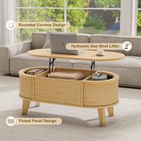 Table basse relevable moderne à cannelures, avec rangement, en bois naturel, design ovale, pour salon et bureau à domicile