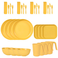 Ensemble de 36 bols et assiettes réutilisables sans BPA, ensemble de vaisselle écologique en paille de blé avec logo de marque personnalisé