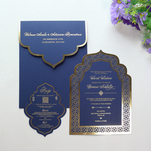 Invitations de <span class=keywords><strong>mariage</strong></span> musulman bleu marine carte d'invitation de cérémonie de fête religieuse avec RSVP et enveloppe - Product Image 6