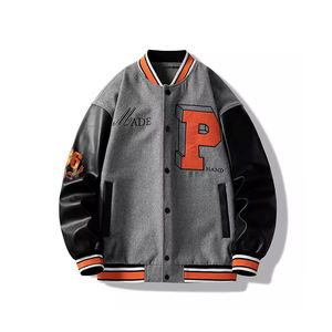 Blouson de baseball pour homme avec broderie appliquée Blouson en cuir vierge vente en gros - Product Image 5