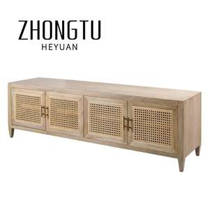 रतन गेट स्टोरेज के साथ मनोरंजन केंद्र, प्राचीन टीवी कैबिनेट ठोस लकड़ी डिजाइन लिविंग रूम मीडिया कंसोल टीवी स्टैंड कस्टम - Product Image 4