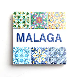 Imán de nevera de poliresina, mosaico cuadrado de ciudad de España, turismo, MALAGA, venta al por mayor