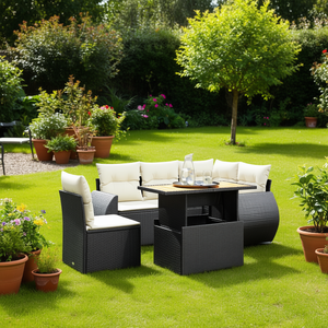 6 Piece Black Pe Rattan Garden <b>Sofa</b> Set With Removable <b>Covers</b> Outdoor Furniture - Product Image 2
