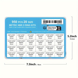 Kit de joints toriques 950 pièces, 20 tailles, en caoutchouc NBR métrique, pour joints d'arbre de vilebrequin, tuyaux et raccords d'air/gaz - Product Image 4