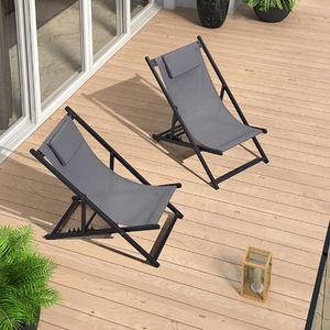 Chaise longue pliante d'extérieur pour patio, chaise inclinable réglable avec tissu Teslin pour jardin, bord de <span class=keywords><strong>piscine</strong></span>, plage - Product Image 2