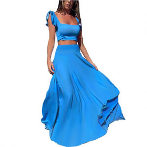 Sexy Elegant Stretchy Lace Solid Colour Big Hem Long Skirt Two Piece <b>Set</b> for Women Fashion - Product Image 2