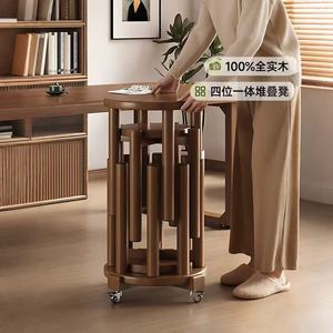 Bona Gold Square Solid Wood Stool Stackable <b>Round</b> <b>Table</b> With Wheels For Home <b>Dining</b> Room - Product Image 1