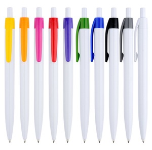 Cheapest personalized Solid white colblank plastic ball pen with printing custom logo pen