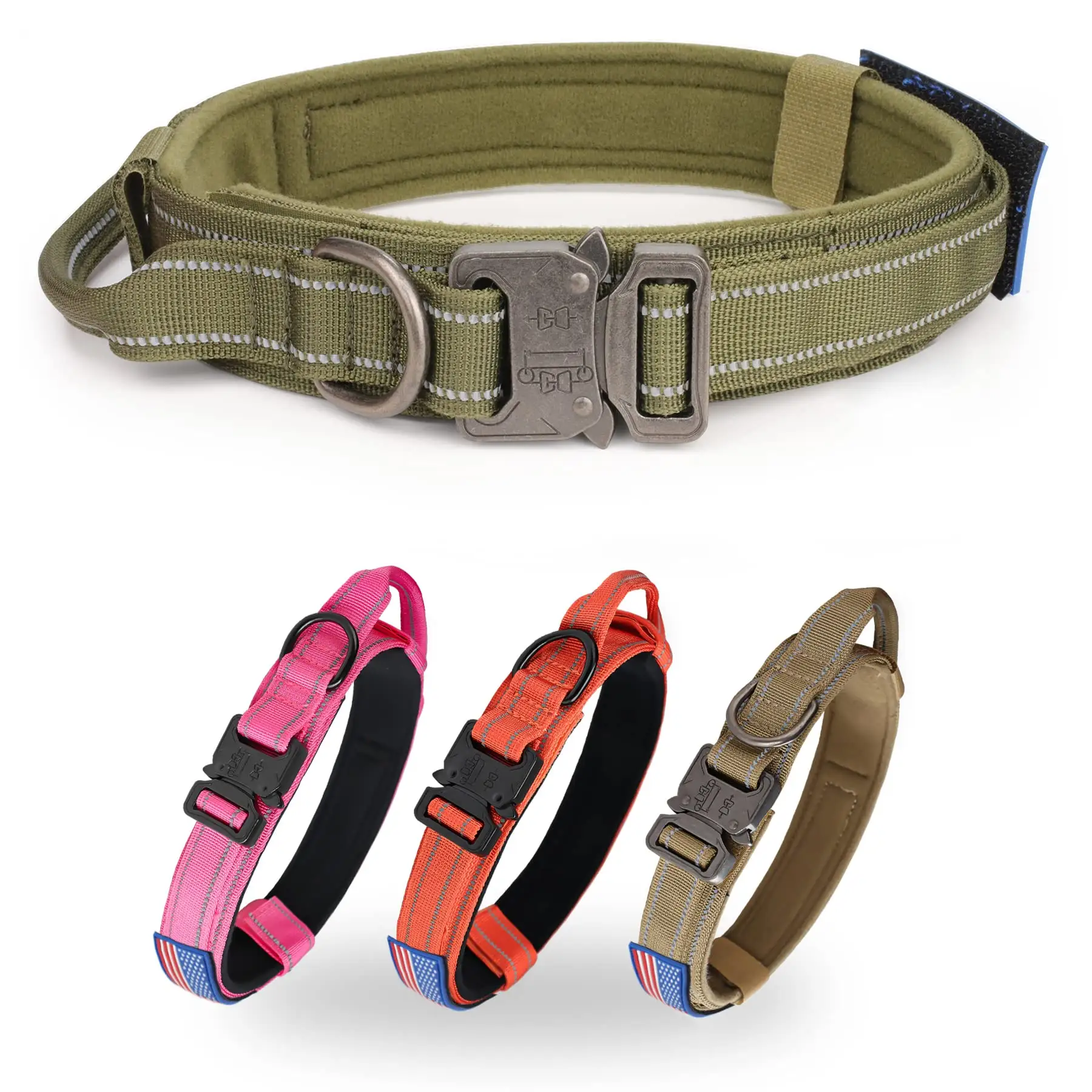 Tactical Dog Collar Military Collar with Special Patch Thick with Handle K9 Collar Adjustable Heavy Duty Metal Buckle