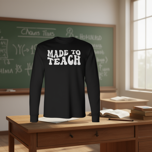 Maglietta a maniche lunghe Made To Teach Teacher, nera, unisex, taglia adulto M L XL XXL - Product Image 3