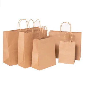 Sac en papier kraft recyclé 120g, emballage cadeau pour shopping, sac en papier kraft avec poignée, personnalisé