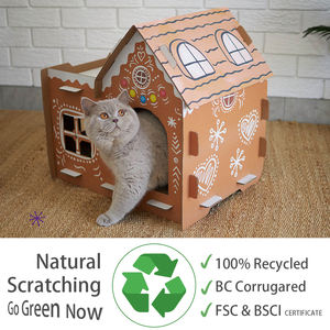 PETCHEER Casetta Nascondiglio a Tema Natalizio per Animali Domestici Villa in Cartone Durevole a Strati Tiragraffi Natalizio per Gatti - Product Image 2