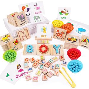 <span class=keywords><strong>Jeu</strong></span> d'Apprentissage Montessori en Bois : Lettres, Mots, Orthographe et Perles à Clipser avec Cartes Lumineuses pour Enfants - Product Image 1