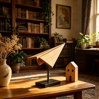 Sculpture d'avion en bois avec support, Ornement de bureau minimaliste en bois, Figurine de table décorative pour la maison, Cadeau idéal pour les voyageurs