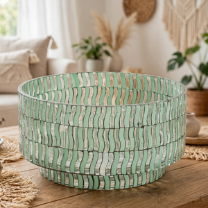 Handmade Bohemian Sky Blue Silver Mosaic Glass Salad <b>Bowl</b> Decorative Serving Vessel <b>Small</b> Wedding Centerpiece Home Decor - Product Image 1