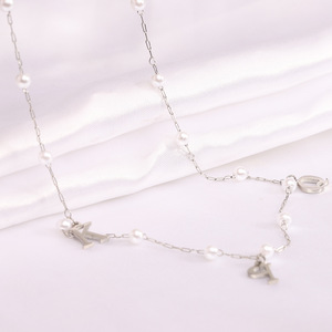 Collar de Acero Inoxidable con Iniciales de Perlas Estilo Europeo Americano, Cadena para Clavícula, Regalo de Joyería de Moda para Mujer - Product Image 3
