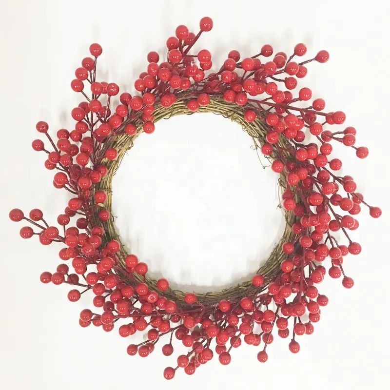 Handmade Artificial Flower Winter Christmas Decorative Indoor Twig Base Red Berry Wreath